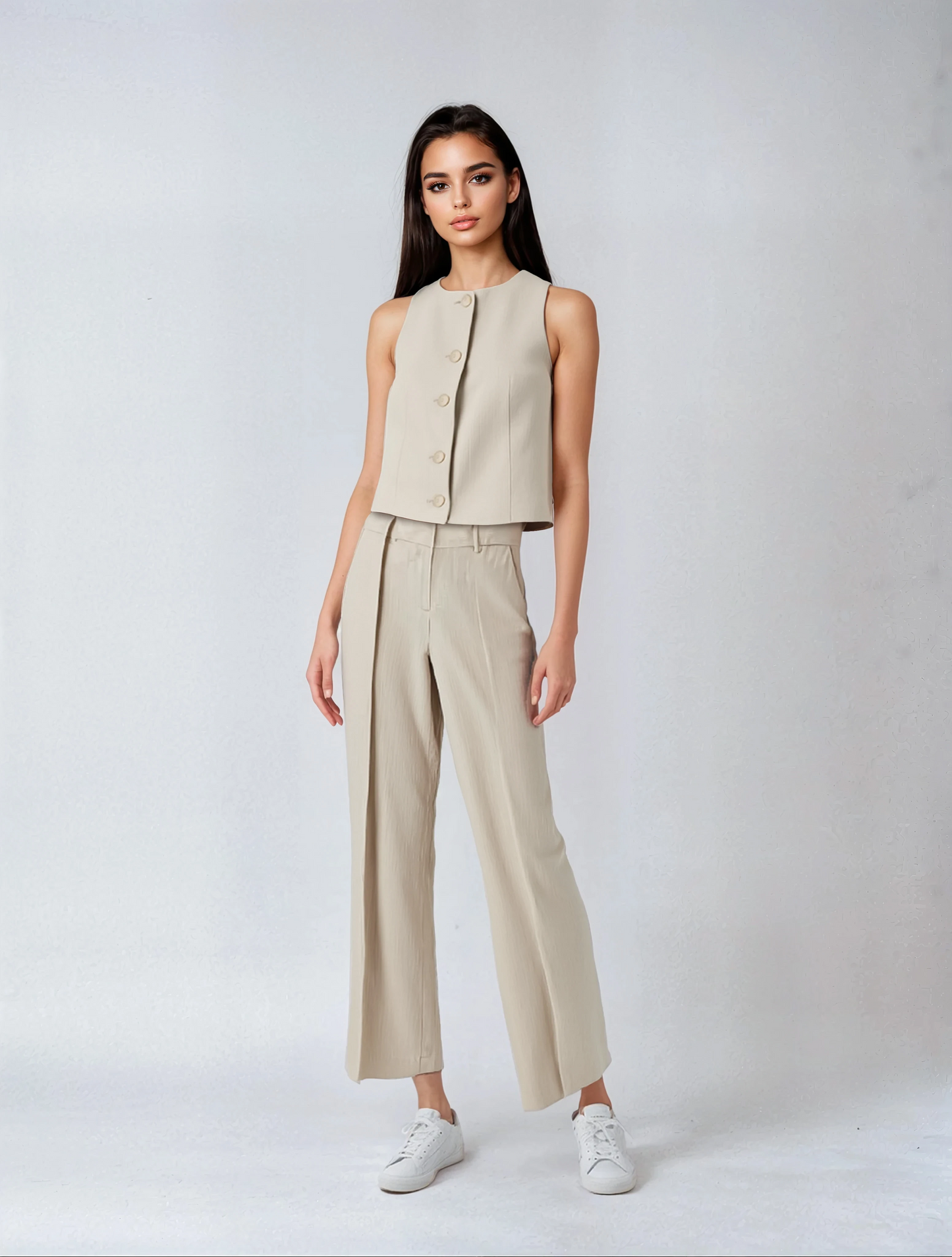 Beige Linnen Tweedelige Set