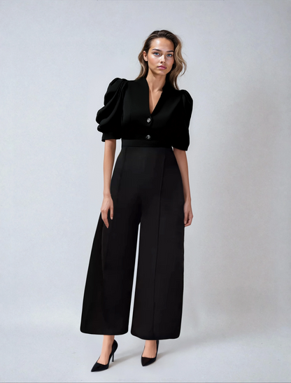 Zwarte Jumpsuit met Wijde Pijpen