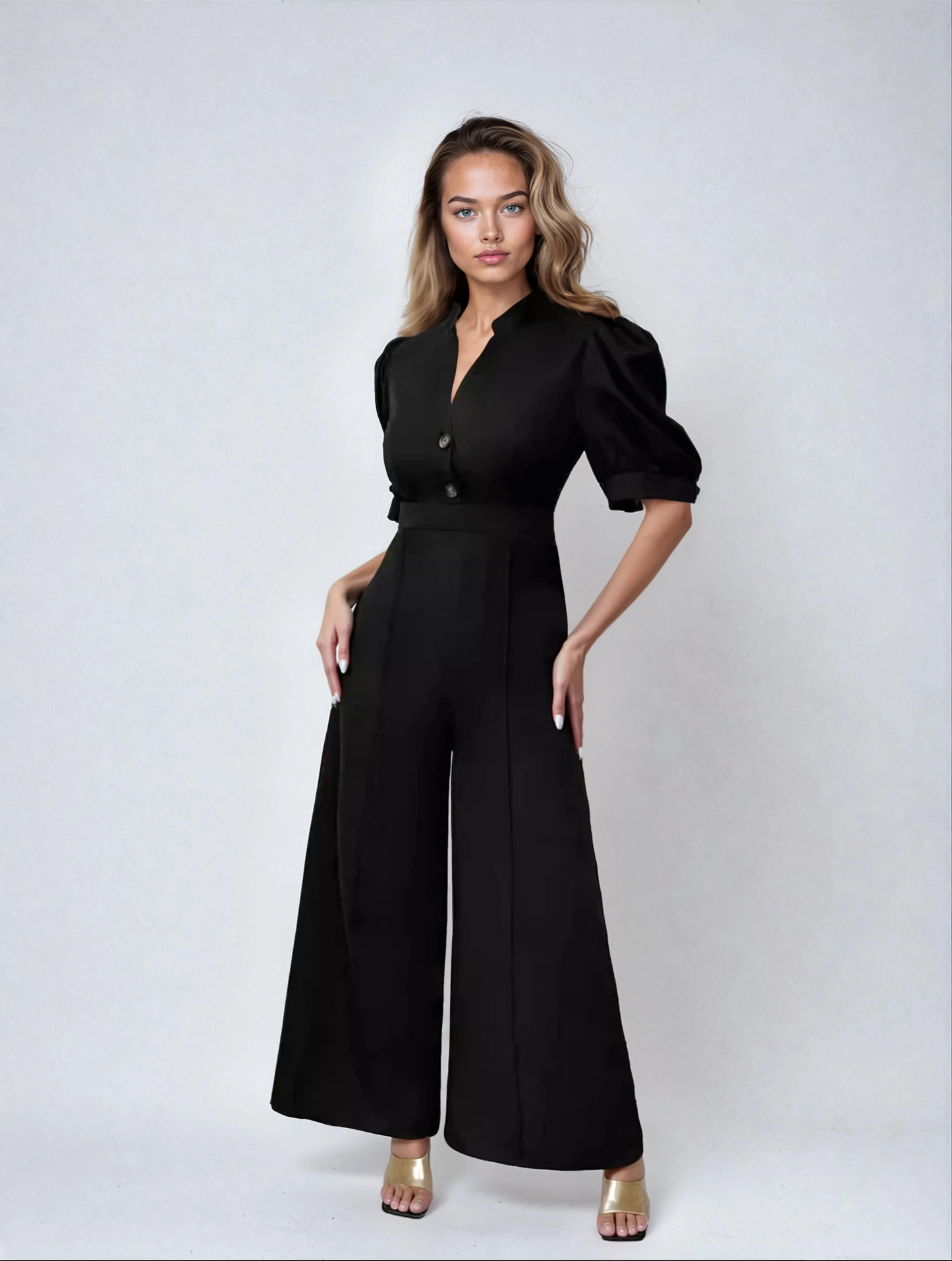  Zwarte Jumpsuit met Wijde Pijpen