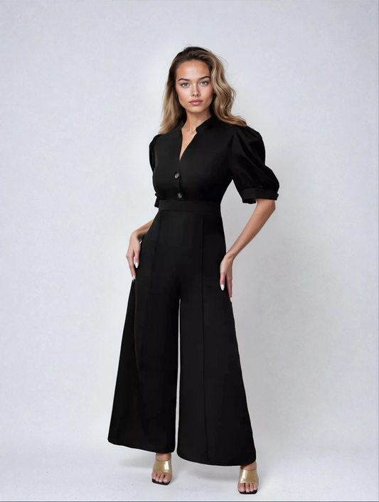  Zwarte Jumpsuit met Wijde Pijpen