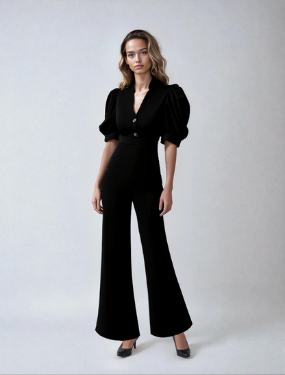  Zwarte Jumpsuit met Wijde Pijpen