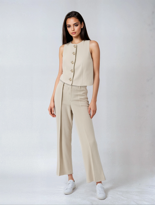 Beige Linnen Tweedelige Set