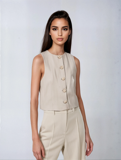 Beige Linnen Tweedelige Set